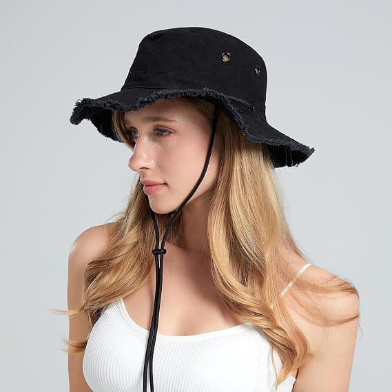 Unisex solhatte, bredskyggede havehatte, foldbare åndbare bomuldshatte, UPF 50+, jagt- og udendørs vandre-/fiskehatte (sort).