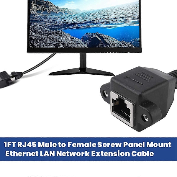 30 cm RJ45 Hane till Hona Skruv Panelmontering Ethernet LAN Nätverksförlängningskabel