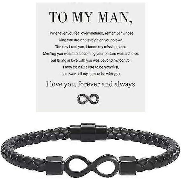 Til min mand, Infinity læderarmbånd, mand gaver fra kone, jeg elsker dig for evigt og altid armbånd 2025th