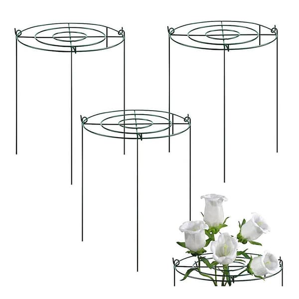 3 Set Peony Stödburar, Väx genom Ringar Galler med 4 Ben, Växtstöd, Blomsterstöd