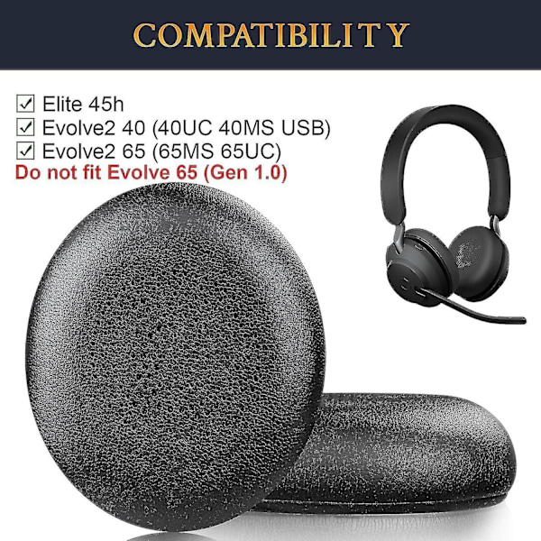 Vaihtokuulokkeiden tyynyt Jabra Evolve2 65 (65ms 65uc Usb)/evolve2 40 (40uc 40ms Usb)/elite 45h langattomille kuulokkeille