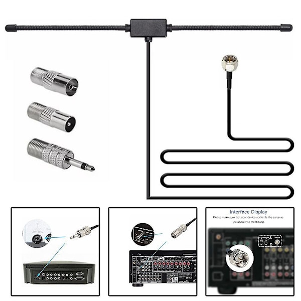 DAB FM Radio Antenne FM Dipol Antenne Audio Pluggkontakt for Stereo Receiver