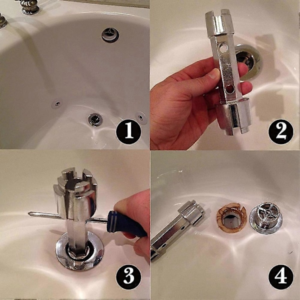 Sluknøkkel for badekar Sluknøkkel for badekar Dobbeltsidig sluknøkkel Slukfjernerverktøy Sink Alloy