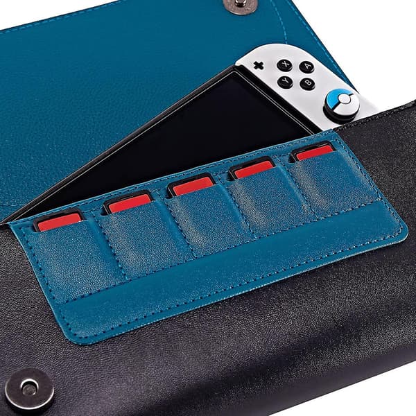 Switch-etui Kompatibelt med Nintendo Switch og Switch OLED, Søt Lærveske for Reise med Spillholder - Snorlax Blå