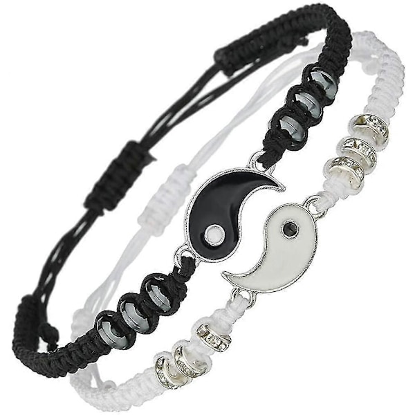 2 st matchande Yin Yang justerbar sladd armband för vänskap
