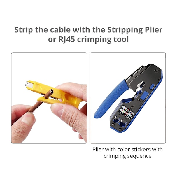 RJ45 Crimpverktygssats All-in-one Avskärare med 50 st Cat6 Genomgående Kontakter 50 st RJ45 C