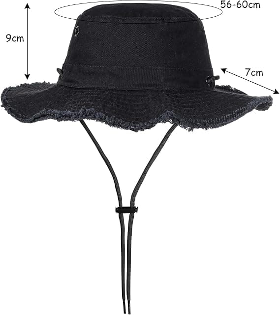 Unisex solhatte, bredskyggede havehatte, foldbare åndbare bomuldshatte, UPF 50+, jagt- og udendørs vandre-/fiskehatte (sort).