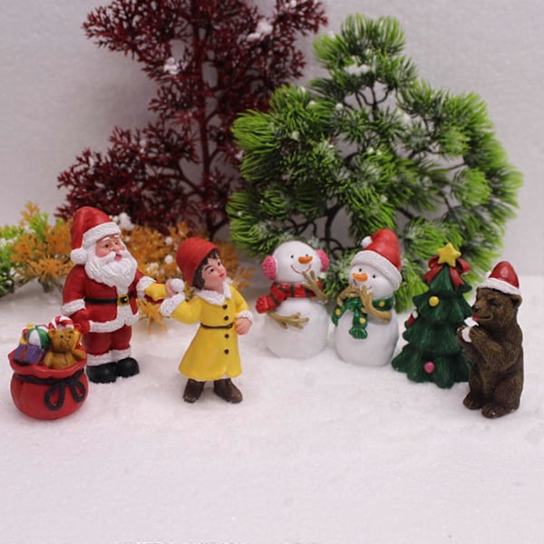 7 Stk. Kreativ Jule Statue Resin Landskabs Ornamenter til Stue