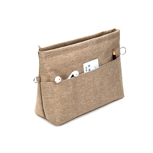 Handbag Organizer, Felt Purse Insert with Multiple Pockets and Zippers, Sturdy Bag Insert with Key Chain. Light Brown, M M