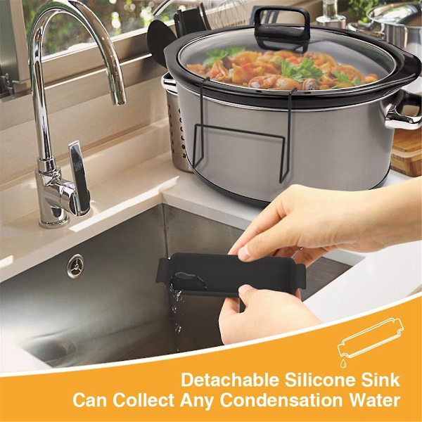 Lokkholder for Slow Cooker, Grytelokkholder med Silikonvask, Lokkorganisator i Rustfritt Stål Passer de Fleste Slow Cookere og Gryter B