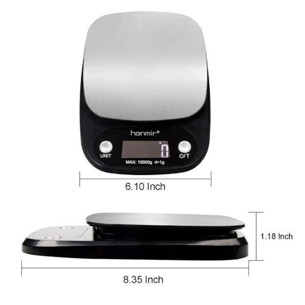 Kitchen Scale - Digital - 10kg/1g - Stainless Steel - LCD Display - Tare Function