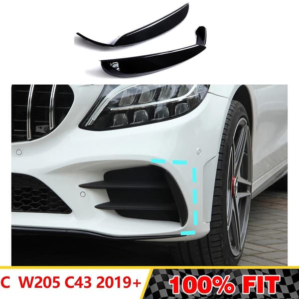 Frontfanger Tåkelys Splitter Canard Luftdeksel Trim for C-Klasse W205 C43 2019+ Gloss Sort
