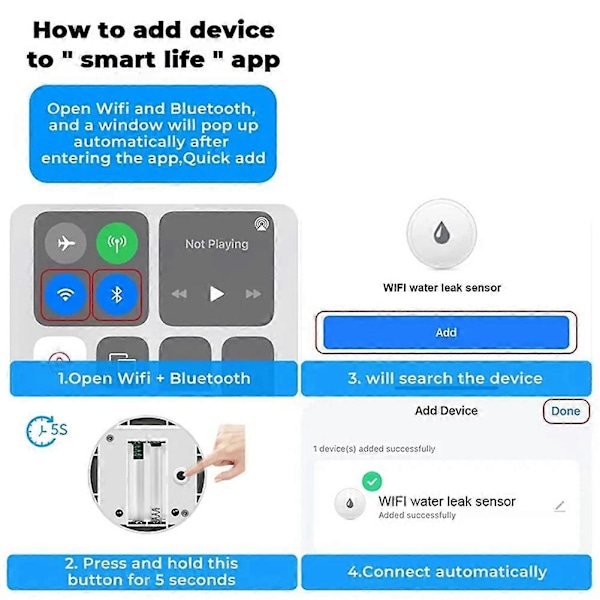 Tuya WiFi Oversvømmelsessensor Smart Life App Vandlækagesensor Detektion Høj Lydalarm Linkage Alert Applikation