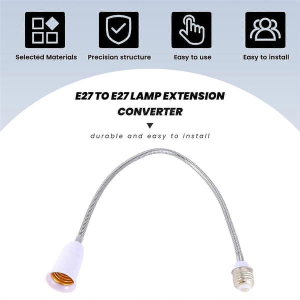 E27 til E27 Lys Lampe Pære Fleksibel Forlænger Adapter Konverter (Hvid, 60cm)