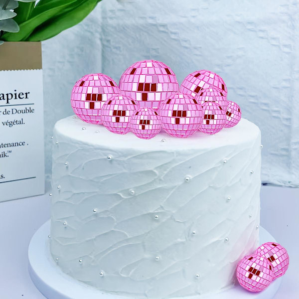 12 stk Rosa Diskokule Kakepynt, Reflekterende Speilkule Kakepynt, Passer for 70- og 80-talls Diskotemafestpynt, Bursdag Bachelorfest