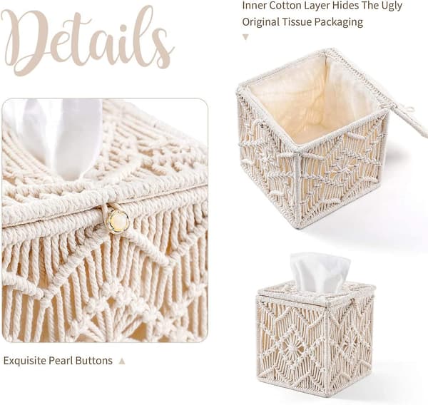 Servietboks Cover Boho Indretning Firkantet Papirservietholder med Perlespænde Macrame