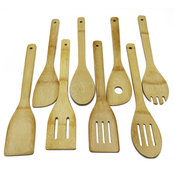 Köksredskapsset i bambu - 8 delar - Sked och spatel - Hållbart - 30 x 6 cm - Wokspatelset