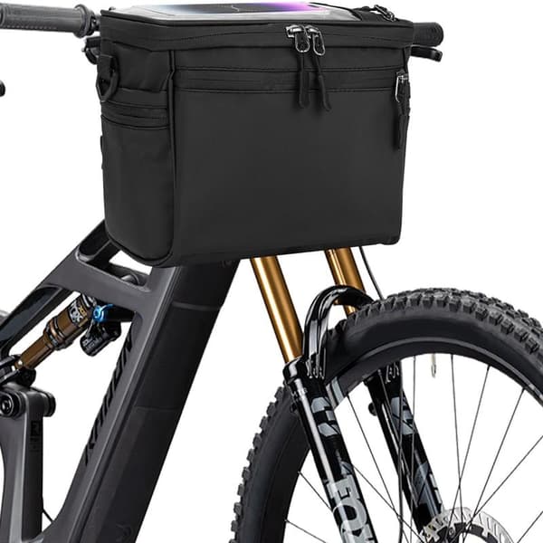 Handlebar Bag - Insulated Front Handlebar Bag - Bicycle Accessories - Bicycle Basket - Touchscreen Phone Bag with Shoulder Strap - Black