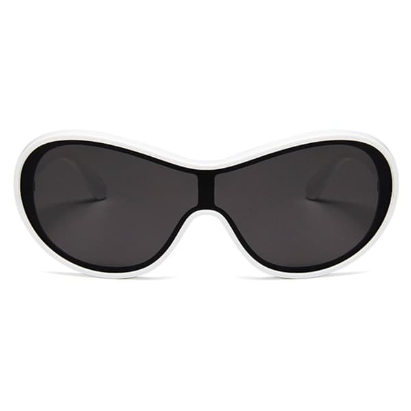 Large Futuristic Sunglasses White Frame Black Lens