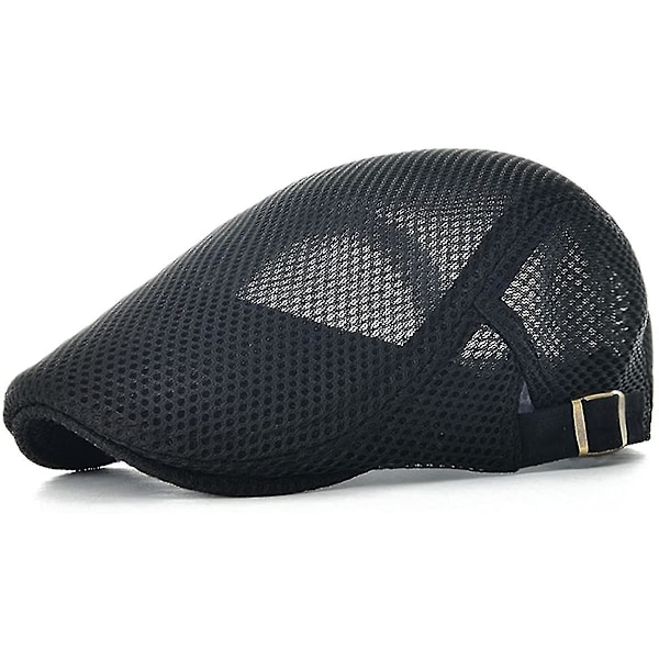 Herre Åndbar Mesh Sommerhat Justerbar Newsboy Beret Ivy Kasket Flat Cap Sort