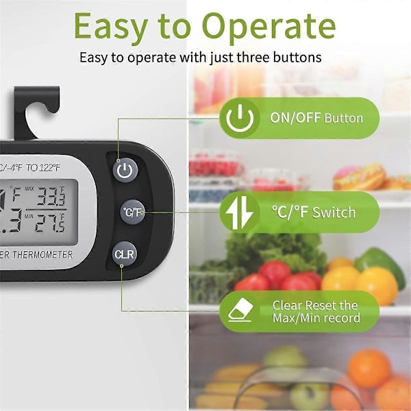 4 st Digital KylskåpsTermometer Kyl- och FrysTermometer med Stor LCD-Skärm Stativ för Rum Köket