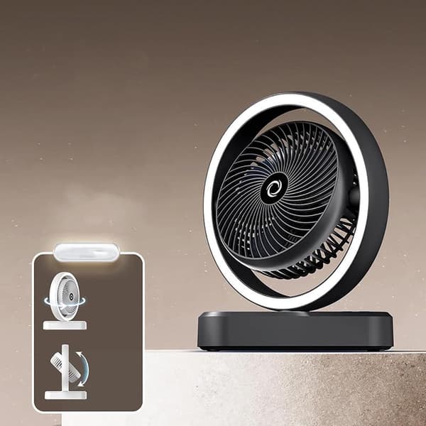 Electric Desk Fan with Oscillating Function, Air Circulation Fan, Extra Lighting, Suitable for Office, Dorm, Home, Black, 2025