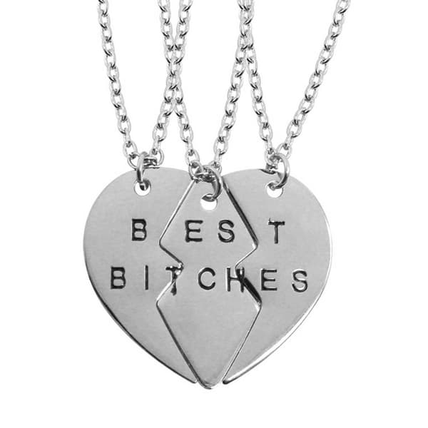 Best Bitches – tredelt venskabshalskæde til venner sølv