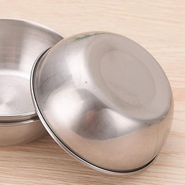 4 stk. saucer i rustfrit stål, runde krydderiskåle, dyppeskåle, underskåle, mini appetitvækkere P