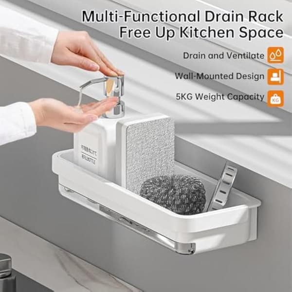 Sink Organizer - Hanging Without Drilling - Sponge Holder - Sink - Dishcloth Rack - Transparent