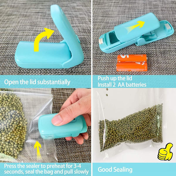 Mini-sipsipussinsulkija, kädessä pidettävä lämpötyhjiösulkija ja -leikkuri, kannettava sipsipussinsulkijalaite välipalojen muovisten tuorepussien kekseille - Vihreä - Paristo