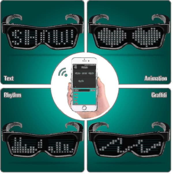 LED Briller Bluetooth App Forbundne LED Display Smarte Briller DIY Funky Briller