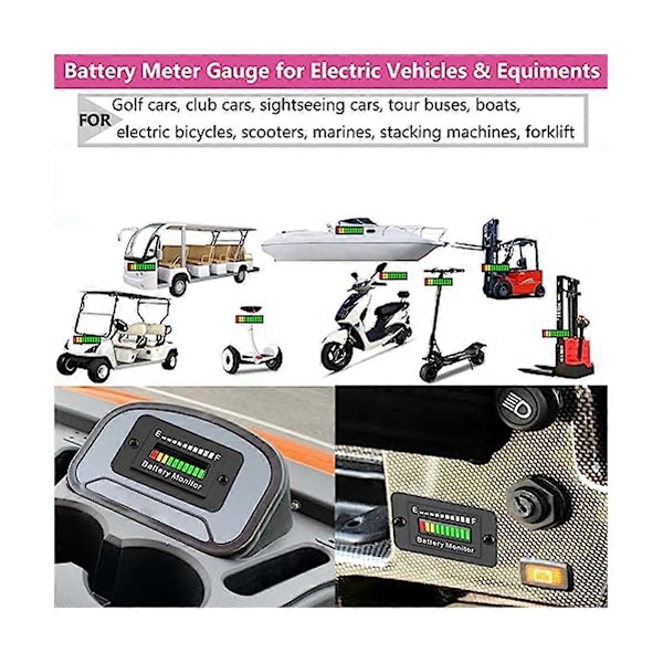 12V 24V 36V 48V 60V 72V LED Batterimonitor Måler Batteri Brændstofmåler Indikator Lithium Ion Batteritest