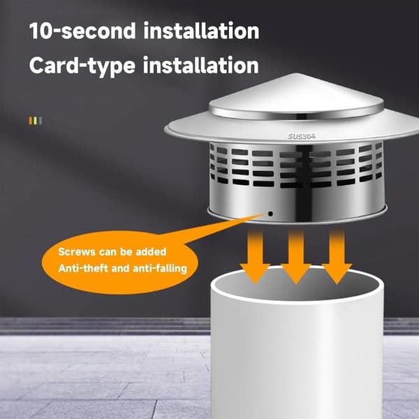 Chimney Cowl - Stainless Steel - Rain Protection - Inner Diameter: 110mm - Windproof & Stable - Prevents Foreign Objects From Entering