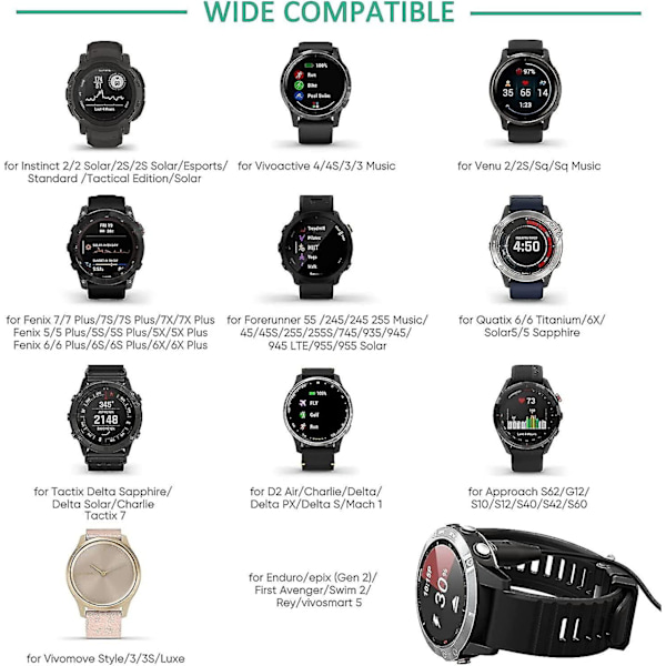 Laddare 2-pack för Garmin Fenix 6 6s 6x Pro Sapphire, Ankey Laddningskabel