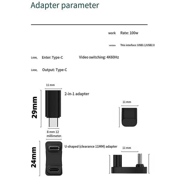 100W USB 3.2 Typ C Han till Hona 1 till 2 Adapter OTG 10Gbps Snabb Data 4K Tablet USB-C Laddning Con