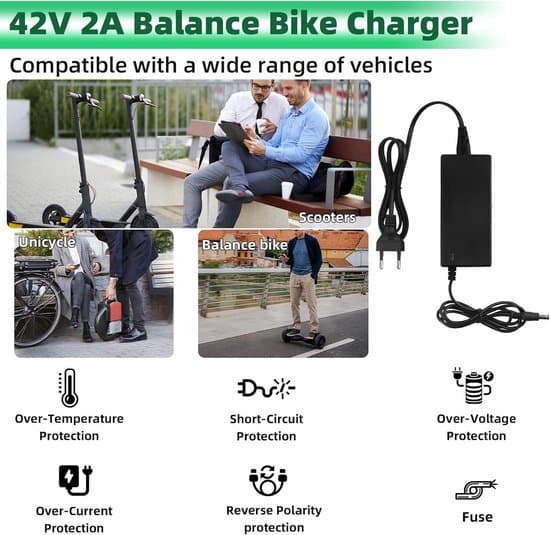Oplader til el-løbehjul - 36V/42V 2A universaloplader - Med 5 batteriopladerstik - Oplader til elcykel - Hoverboard Drift Trikes
