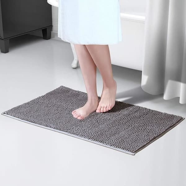 Baderomsmatte - Chenille Mikrofiber - Sklisikker - 60cm x 40cm - Grå