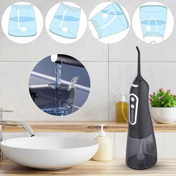Bærbar vanntråd – HDEYE – Profesjonell – 6 dyser – 300 ml – IPX7 – 5 moduser