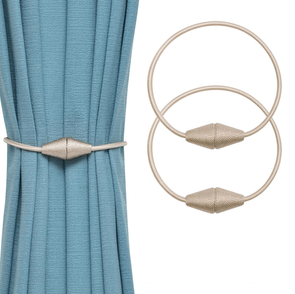 Two-piece upgraded hand-woven rope magnetic curtain tieback set - practical tapered decorative tiebacks, suitable for home and curtains (beige)