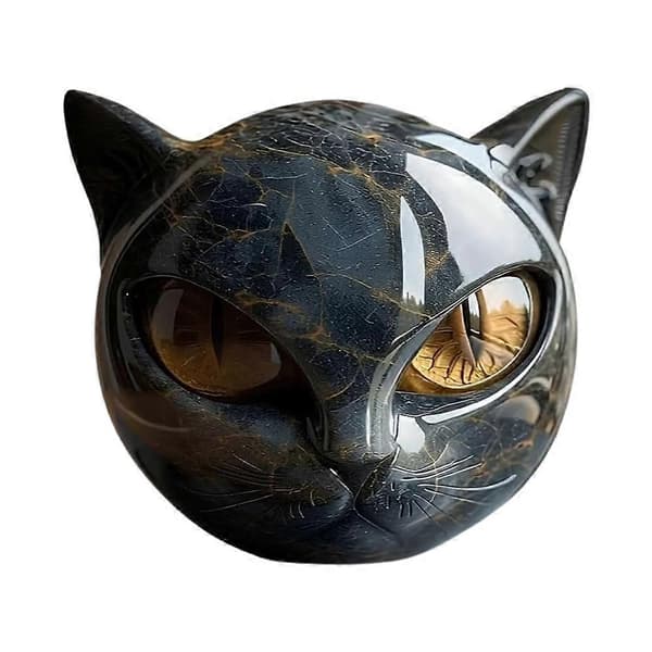 Svart katt skulptur i sten – Elegant heminredning & gåva
