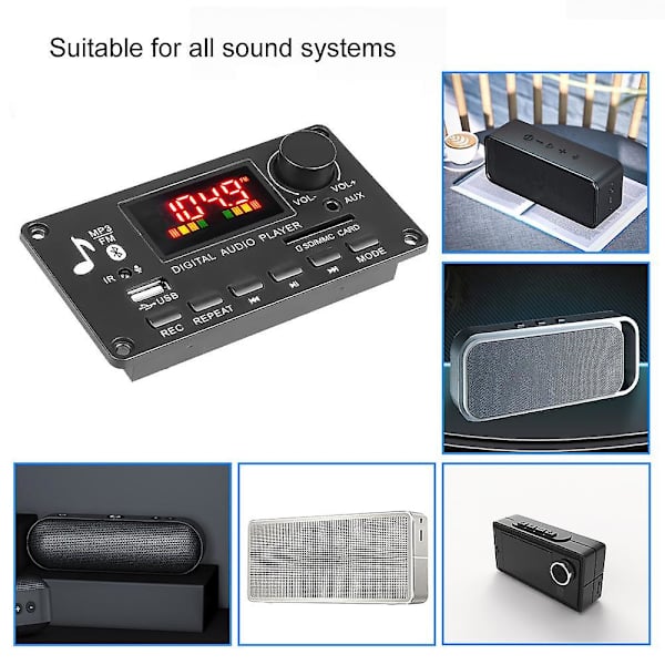 Kebidu 2*40W Förstärkare Dekoderkort 7-26V Färgskärm Bluetooth 5.0 FM AUX Radio Ljudmodul Bilmusikspelare Stöd för inspelning Handsfree USB TF