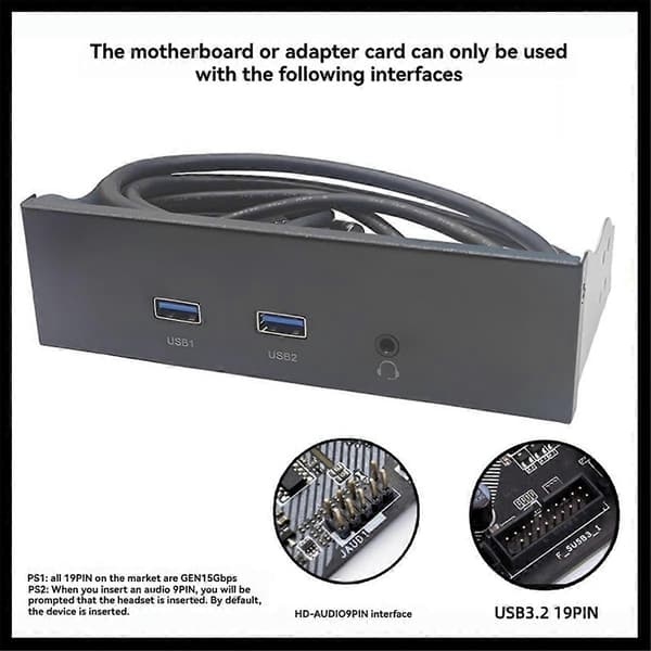 USB3.2 GEN1 Floppy Diskettedrev Slot HD-AUDIO Audio Frontpanel 5.25 tommer Optisk Frontpanel Understøtter 2x USB