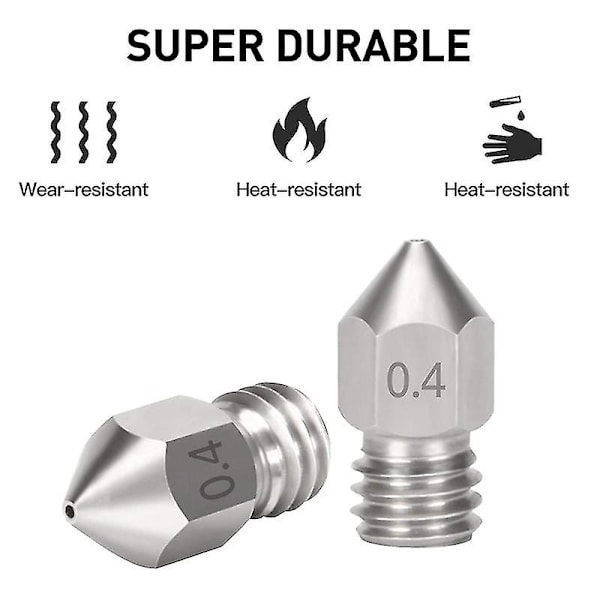 10 stk Mk8 0,4 mm/1,75 mm 3D-printer dyser, hærdet rustfrit stål ekstruder dyser med 3 stk dyserensningsnål