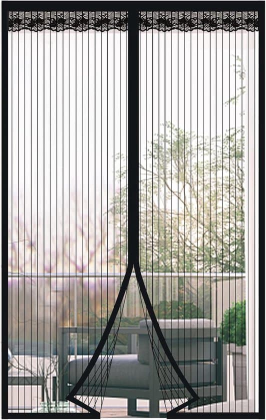 95x200cm Magnetic Screen Door - Automatic Closing Magnetic Microfiber Screen Curtain - Black Screen Curtain