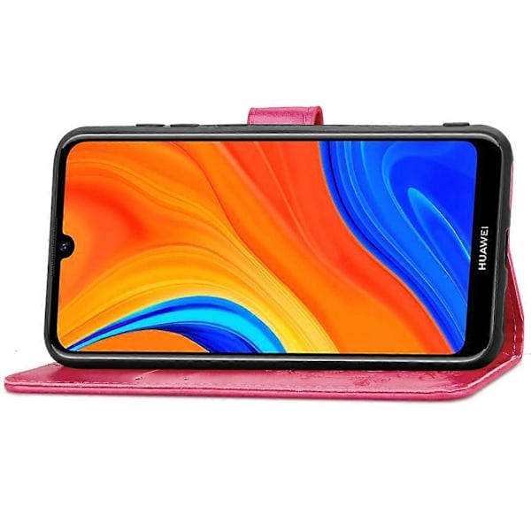 Til Huawei Y6s (2019) Firkløverlås Præget Spænde PU Læder Etui med Snøre & Kort Slot & Tegnebog & Holder