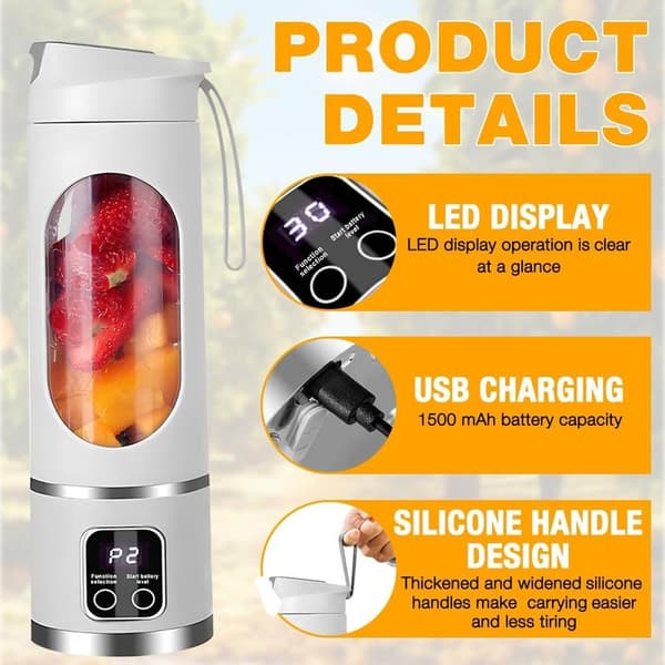 500ML Portable Blender, Portable, Pink, For Shakes, Kitchen Use, Smoothie Maker to Go with Digital Display, 16-blade Electric USB Juicer