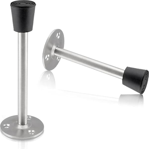 2-pack rostfritt stål, robust dörrstopp, 12,7 cm för väggmontering, med gummispets, dämpar för skydd av väggar och dörrar, 120 mm