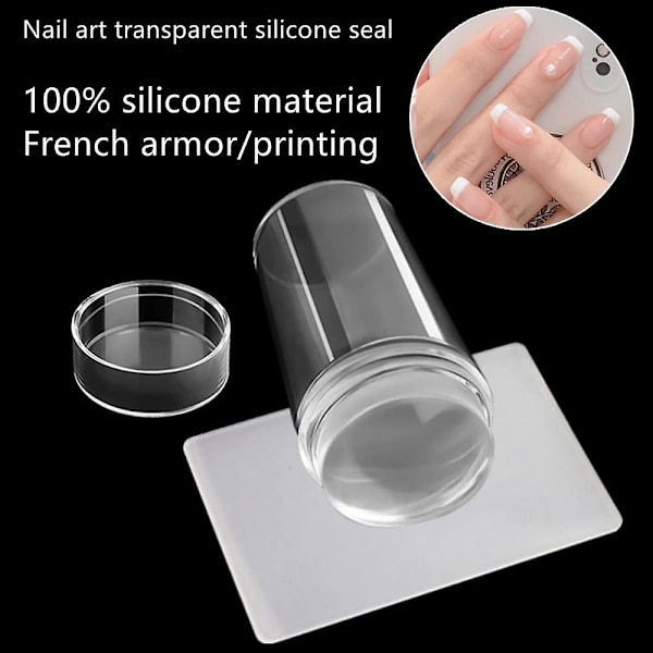 Nagelstämpel, transparent silikonstämpel med skrapa, 2 st manikyrverktyg för nagelkonstdesign