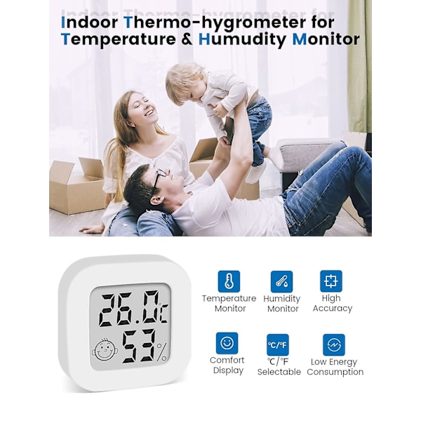 Mini Høypresisjons Digitalt Rom Hygrometer Termometer, Temperaturmåler og Hygrometer