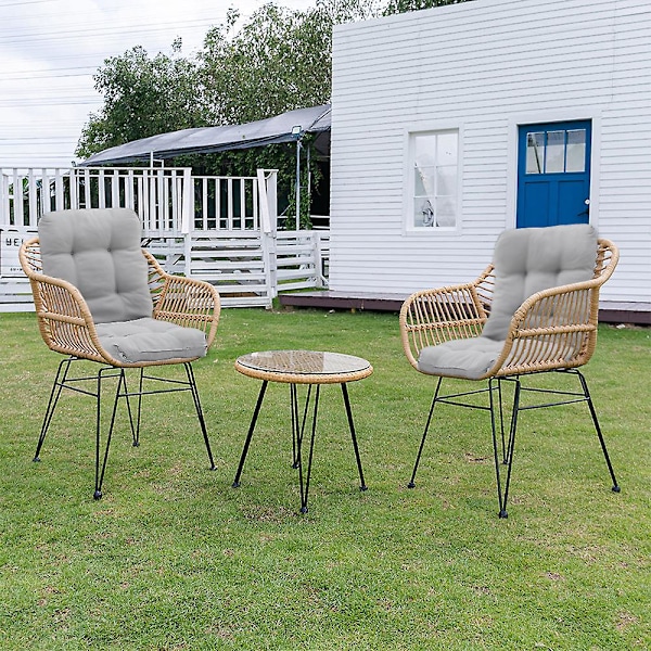 Indendørs og udendørs havestol, rattan stolhynde, lysegrå